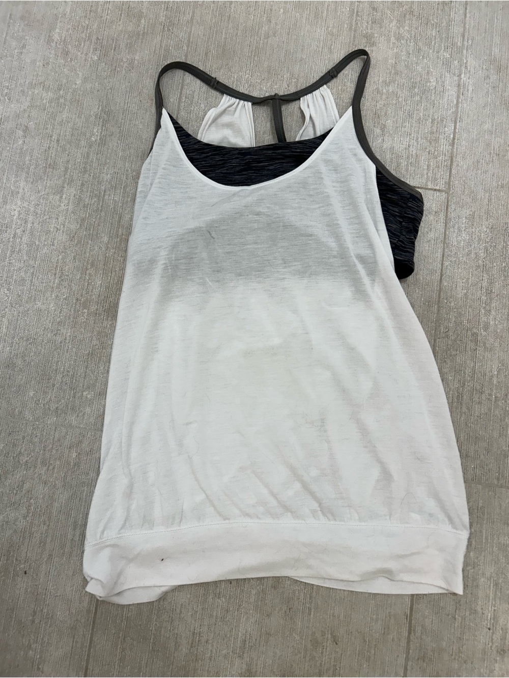ALO Yoga White Layered Tank with Charcoal Inner Shelf